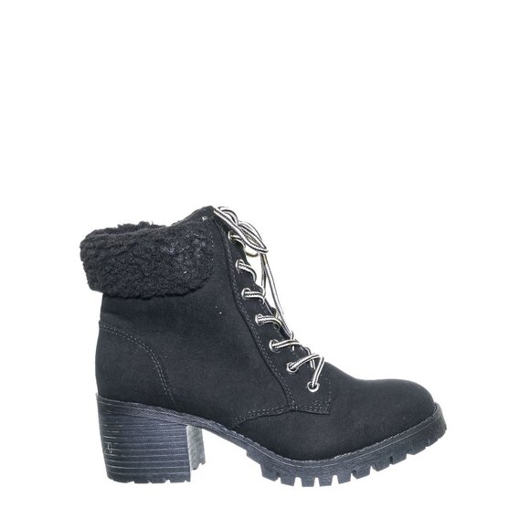 Bamboo Sherpa Cuffed Mucker Combat Ankle Boots | Faux Suede Lace-Up Booties - Picture 4 of 7